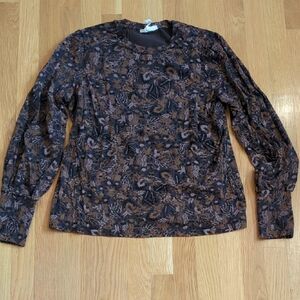 Thought Women Organic Cotton Jersey Chocolate Brown Floral Top US Large Whimsy